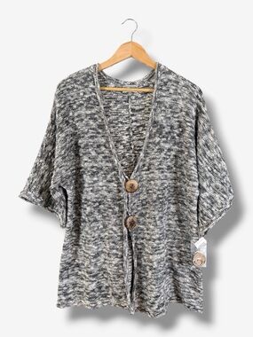 JM Collection Cardigan Sweater 2X Gray Lagenlook Wooden Button Casual Spring